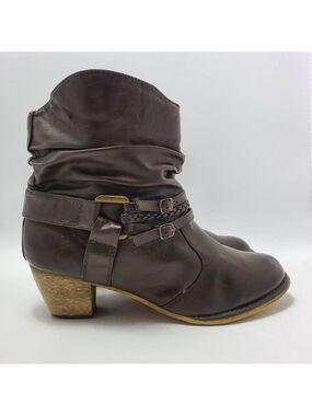 Zune Womens Cherokee Ankle Slouch Boots Booties Brown Cuban Heel Pull On Size 11